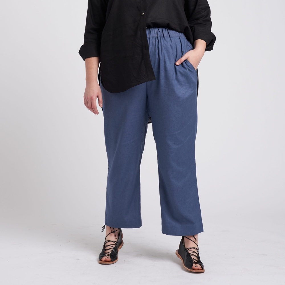 Universal Standard Easy Vintage Indigo Linen Blend Straight Leg Pants sz M